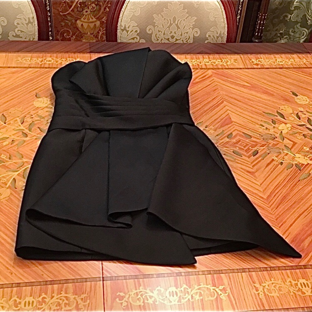 Fame And Partners Strapless Black Draped Detail Mini Cocktail Dress sz.6